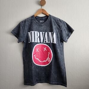 NIRVANA 1993 Live Smiley Tee Acid Wash Black Grunge Concert T-Shirt S